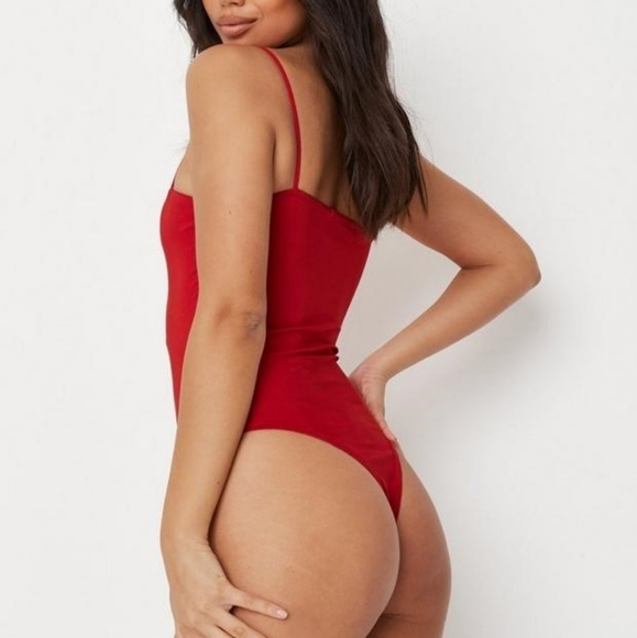 NWT Missguided Red Bodysuit Square Neck Size 12 - Picture 2 of 6
